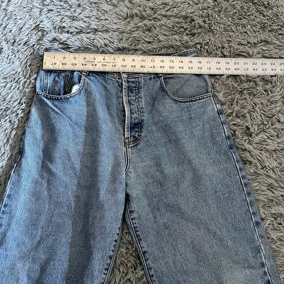 Vintage Structure Baggy Button Fly Blue Denim Jeans 1990s - Picture 5 of 11